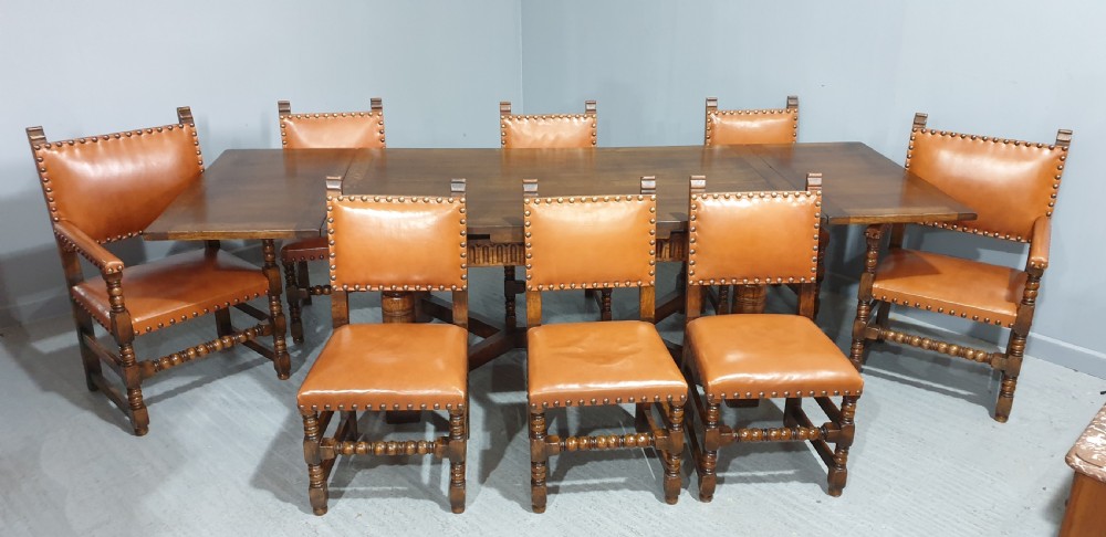 Superb Oak Refrectory Dining Table and Eight Chairs View XIII