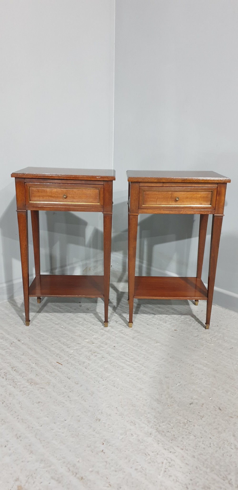 Pair French Mahogany Bedside Lamp Tables View II