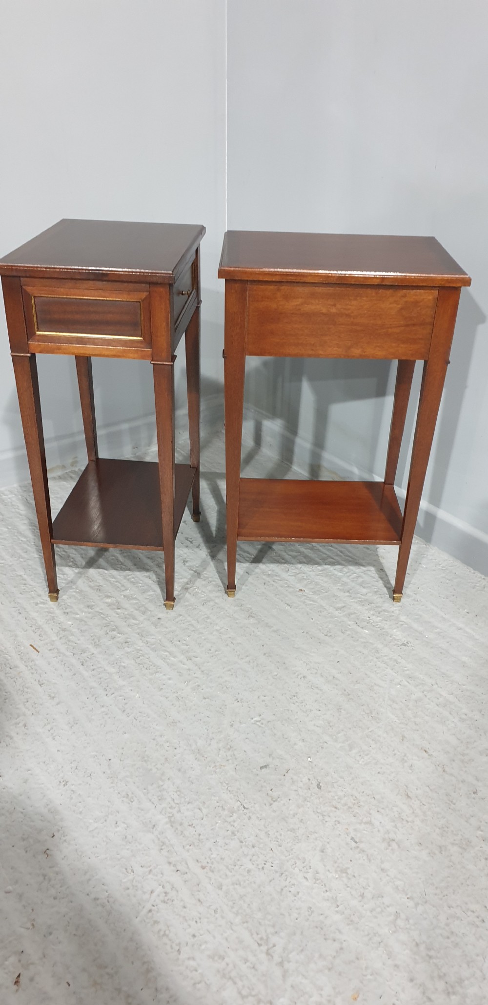 Pair French Mahogany Bedside Lamp Tables View X