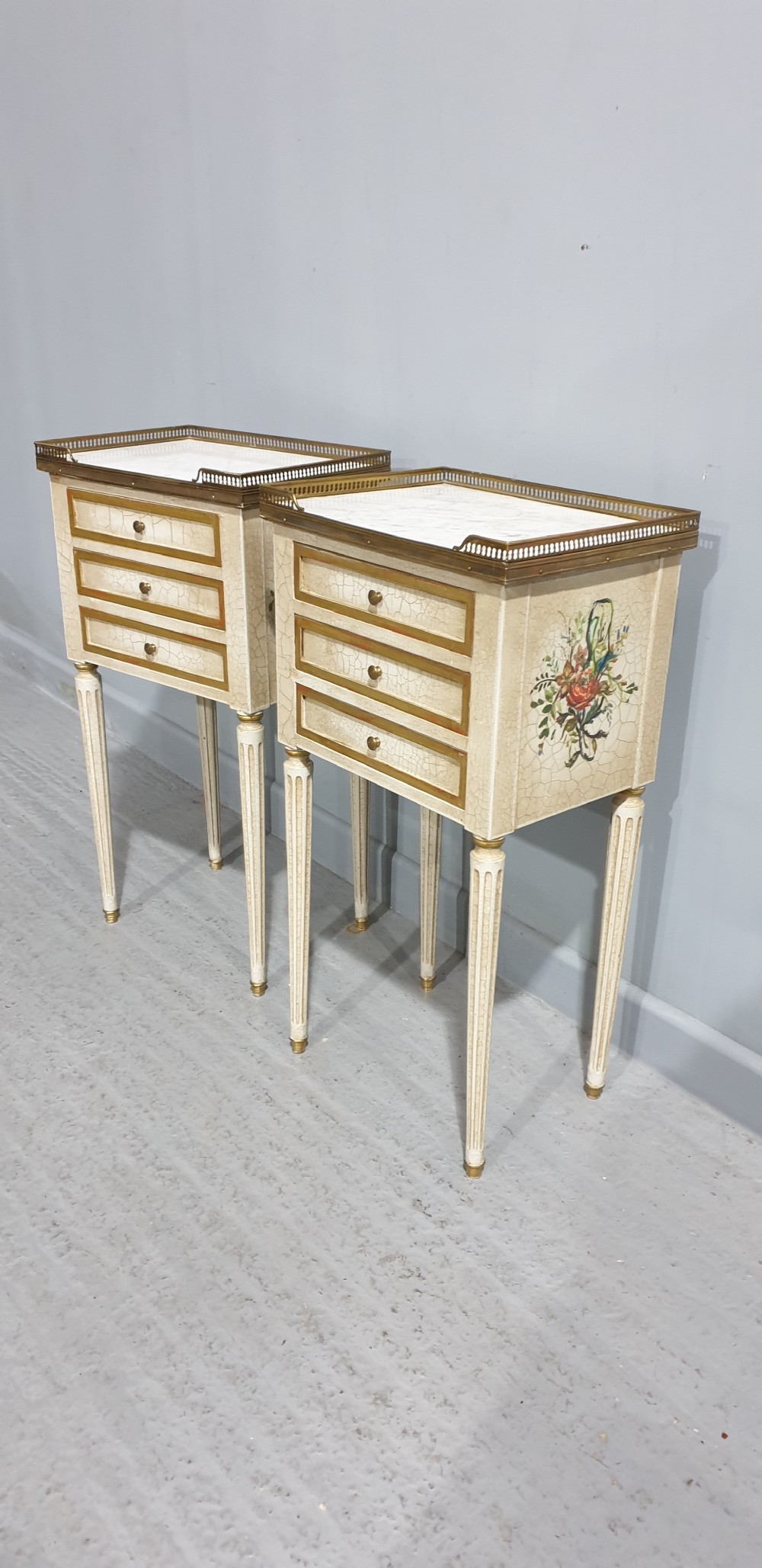 Pair French Painted Bedside Chests of Drawers View II