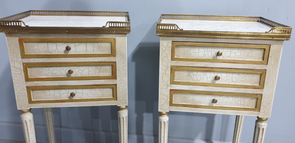 Pair French Painted Bedside Chests of Drawers View III