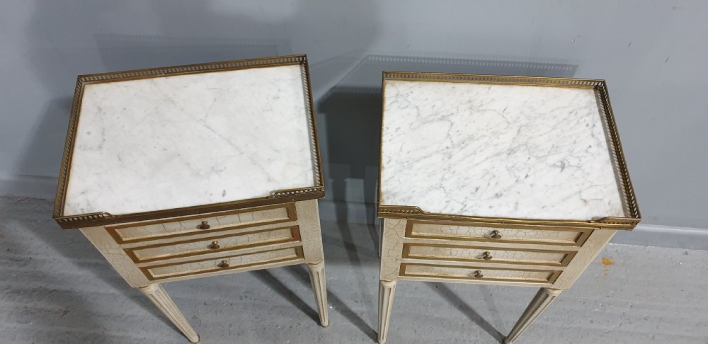 Pair French Painted Bedside Chests of Drawers View IV