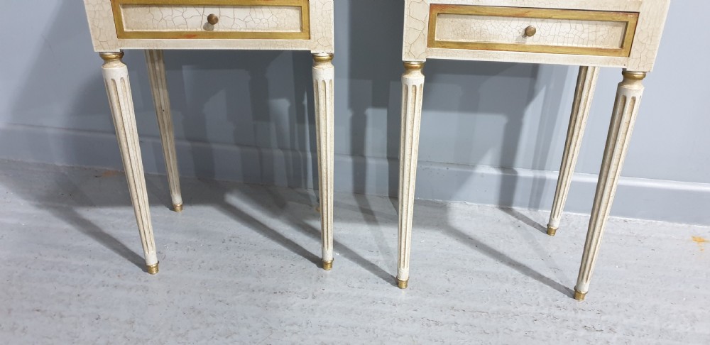 Pair French Painted Bedside Chests of Drawers View V