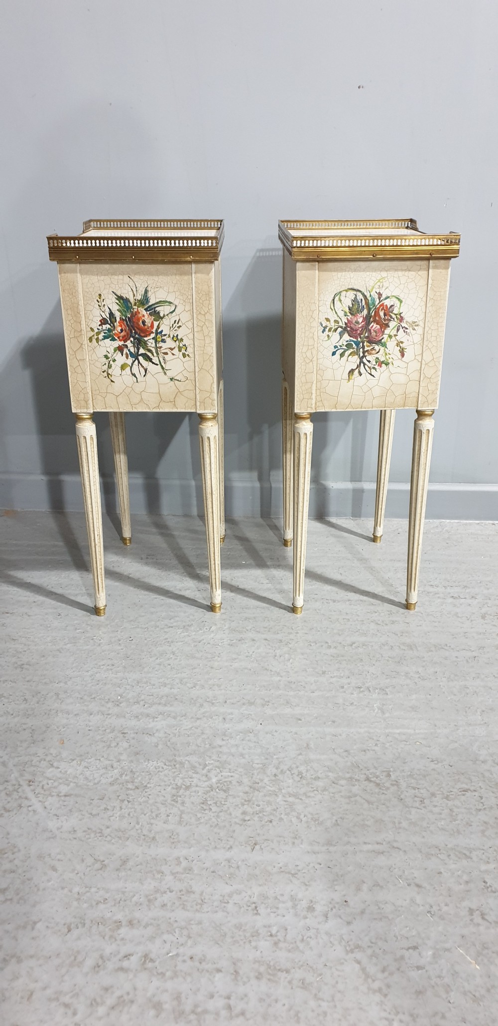 Pair French Painted Bedside Chests of Drawers View VI