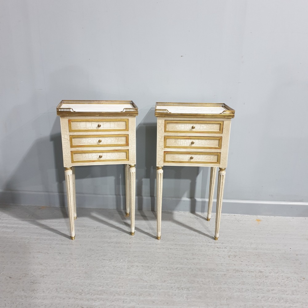 Pair French Painted Bedside Chests of Drawers