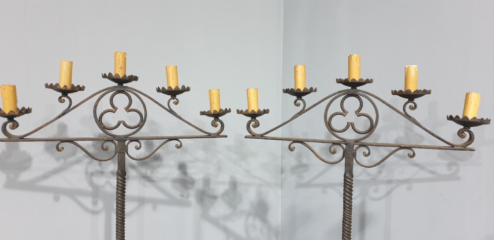 Large Pair Cast Iron Candleabra View II