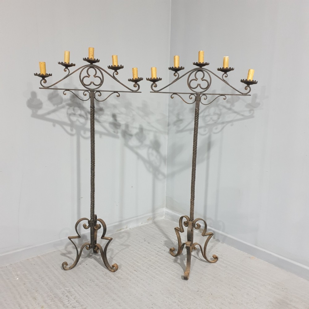 Large Pair Cast Iron Candleabra