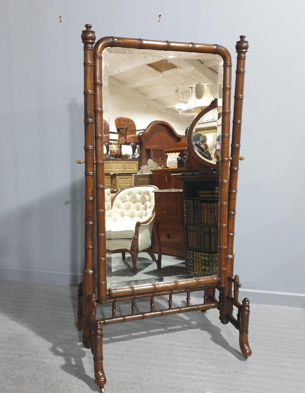 Regency Faux Bamboo Cheval Mirror