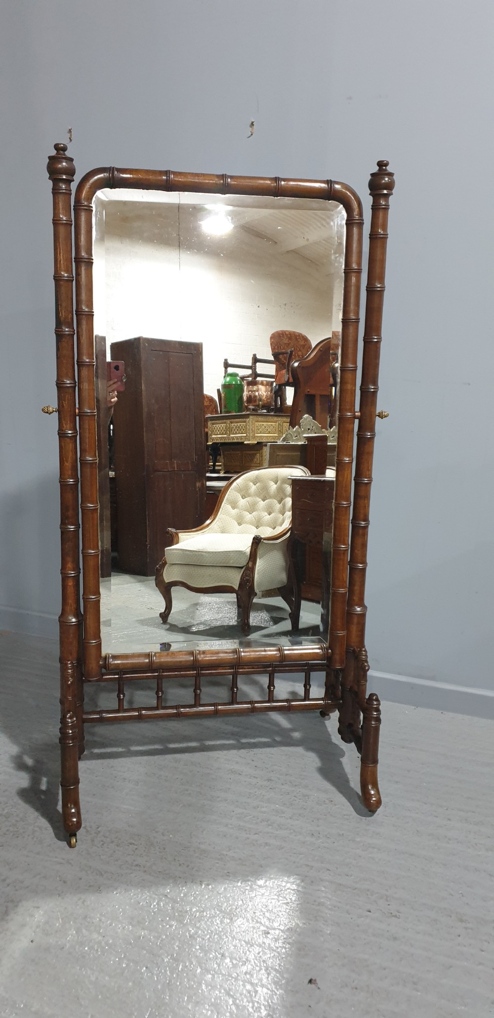Regency Faux Bamboo Cheval Mirror View III