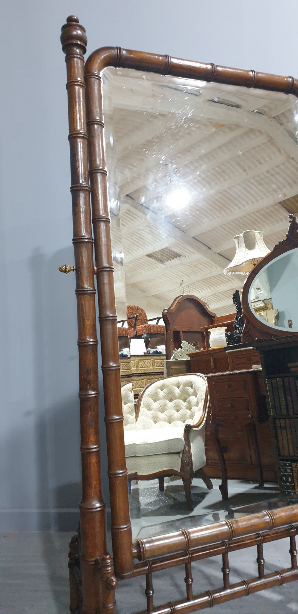 Regency Faux Bamboo Cheval Mirror View IX