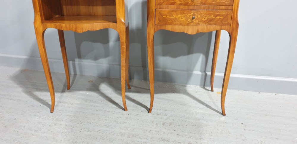 Lovely Pair French Marquetry Bedside Lamp Tables View III