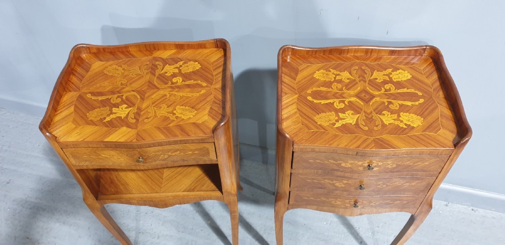 Lovely Pair French Marquetry Bedside Lamp Tables View IV