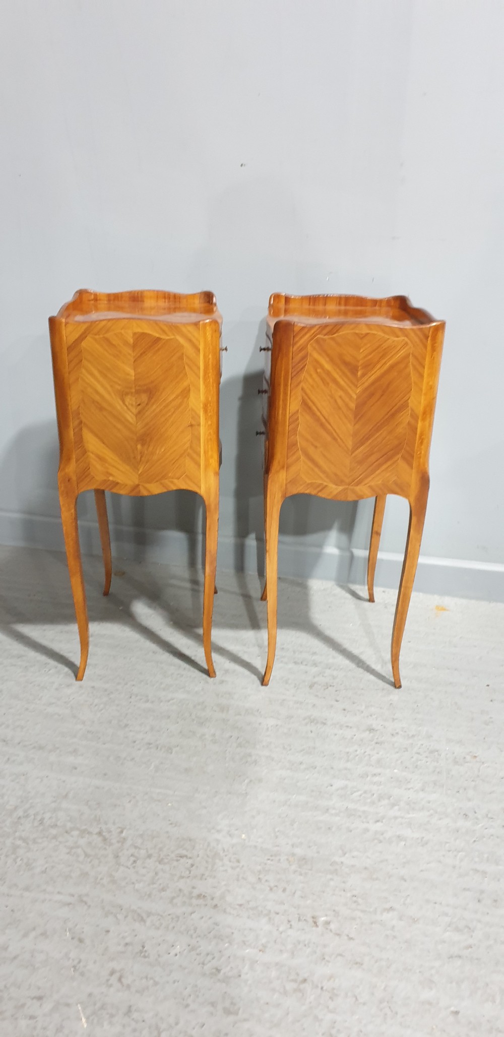 Lovely Pair French Marquetry Bedside Lamp Tables View V