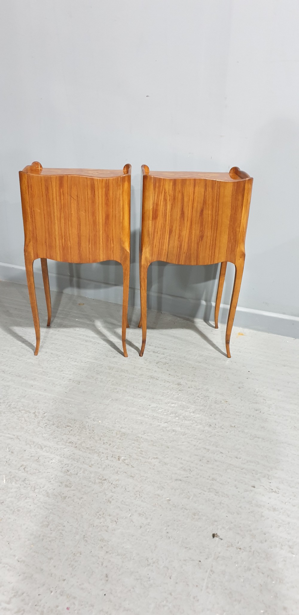 Lovely Pair French Marquetry Bedside Lamp Tables View VI