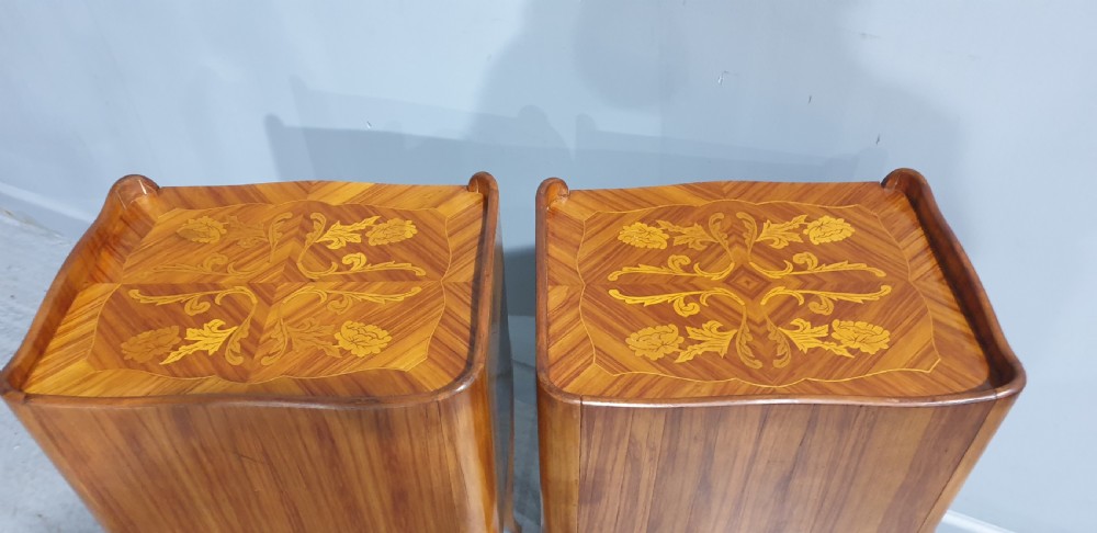 Lovely Pair French Marquetry Bedside Lamp Tables View VII