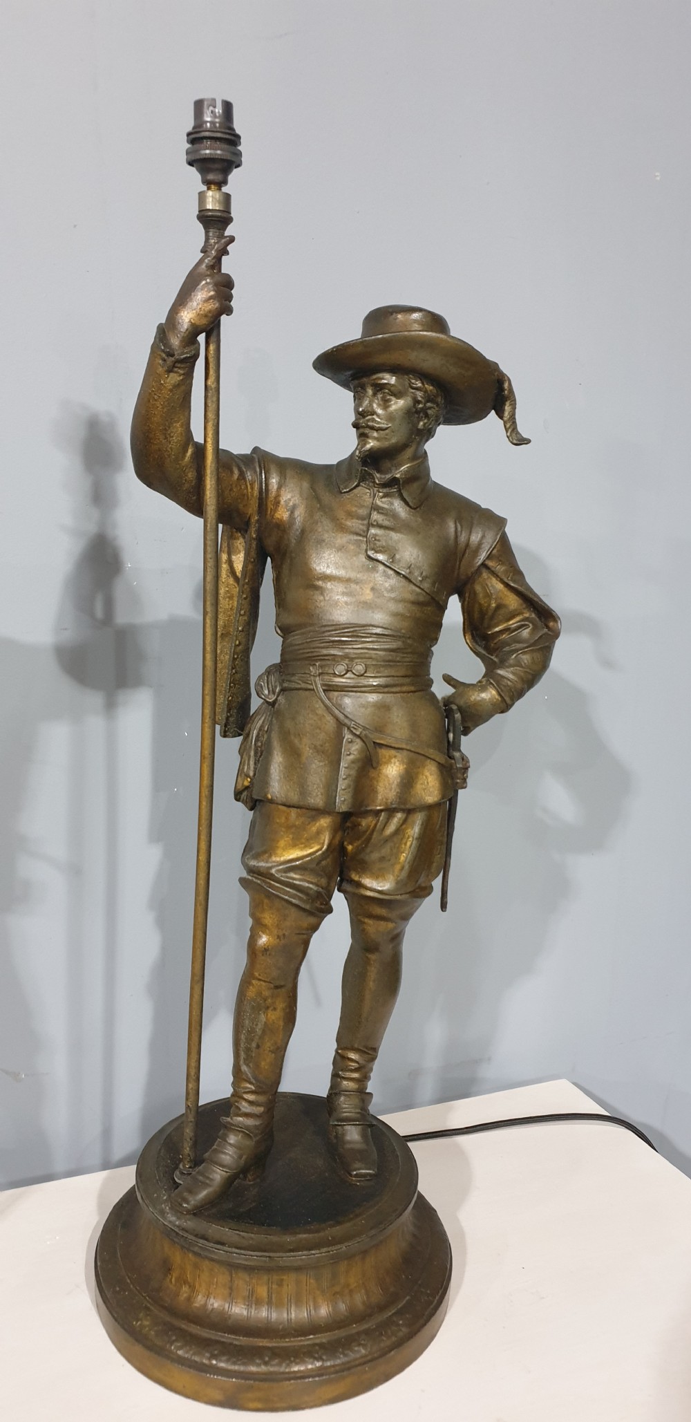 Large Pair Spelter Lamps View II