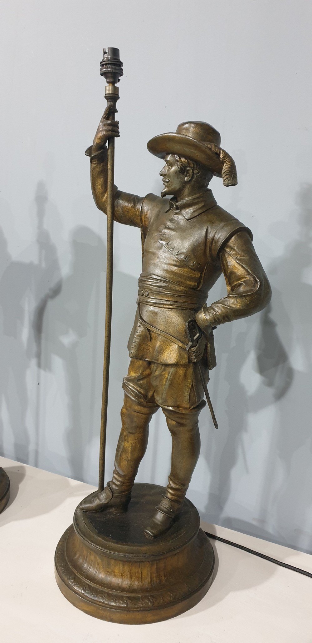 Large Pair Spelter Lamps View III