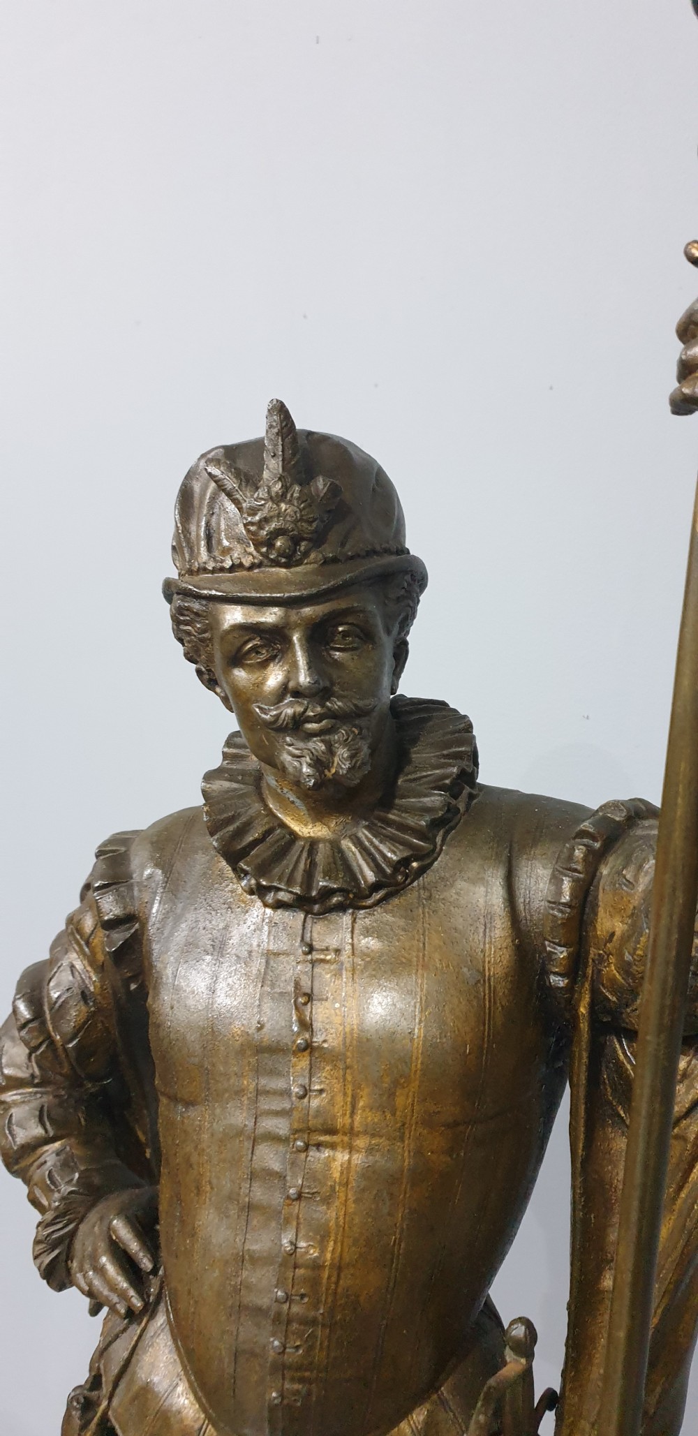 Large Pair Spelter Lamps View V