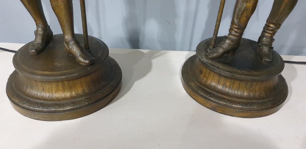 Large Pair Spelter Lamps View X