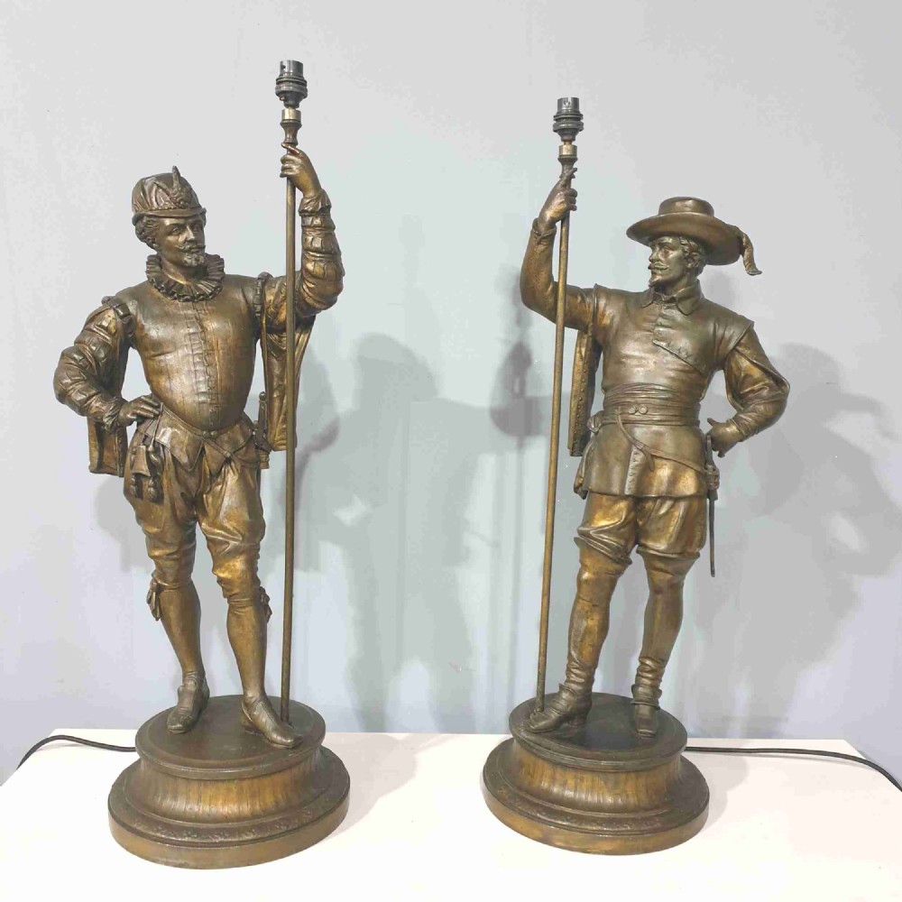 Large Pair Spelter Lamps
