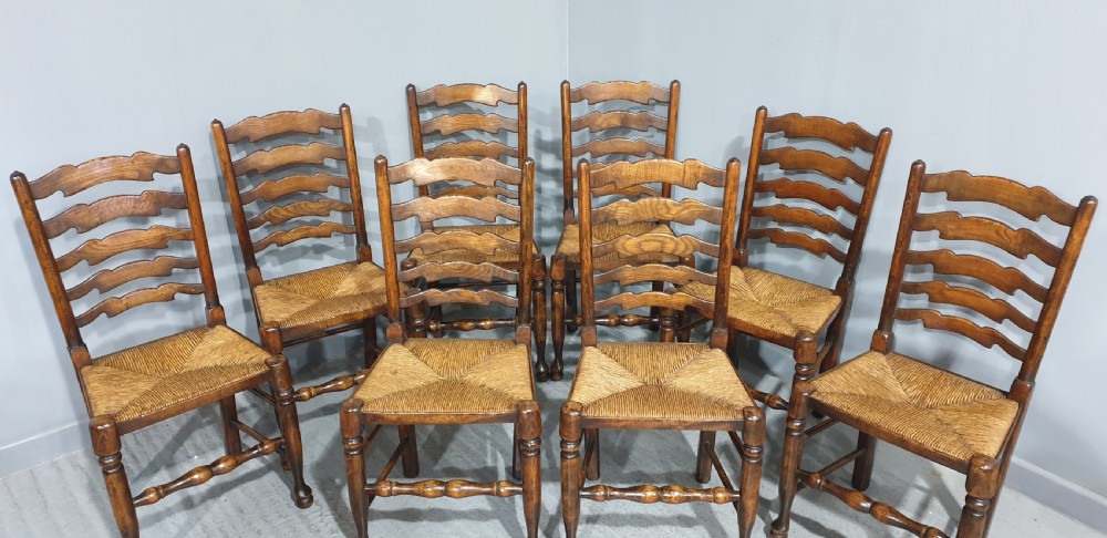 Superb Set Eight Oak and Ash Kitchen Dining Chairs View II