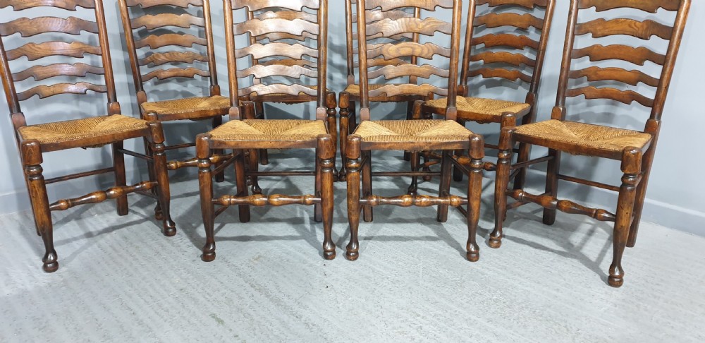 Superb Set Eight Oak and Ash Kitchen Dining Chairs View III
