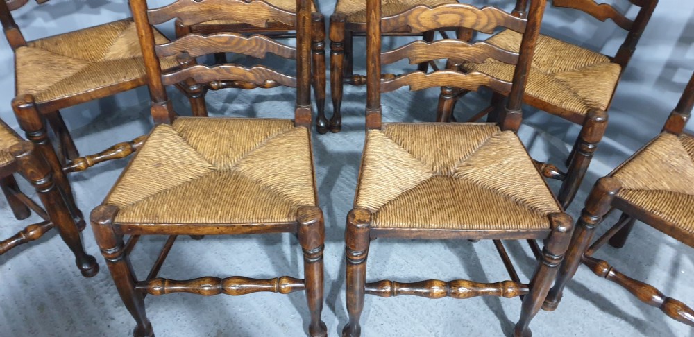 Superb Set Eight Oak and Ash Kitchen Dining Chairs View IV