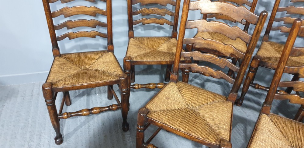 Superb Set Eight Oak and Ash Kitchen Dining Chairs View V