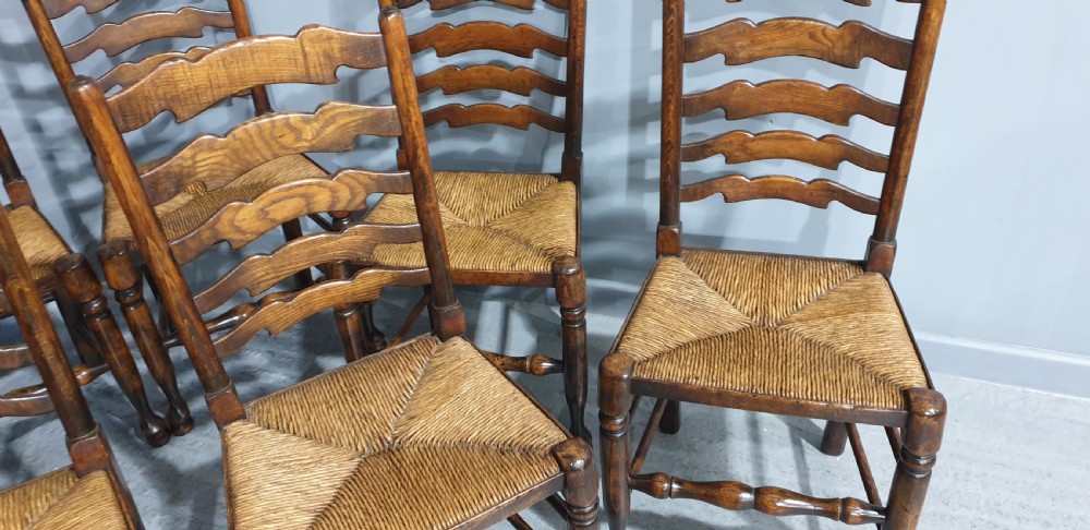 Superb Set Eight Oak and Ash Kitchen Dining Chairs View VI