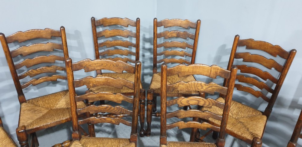 Superb Set Eight Oak and Ash Kitchen Dining Chairs View VII
