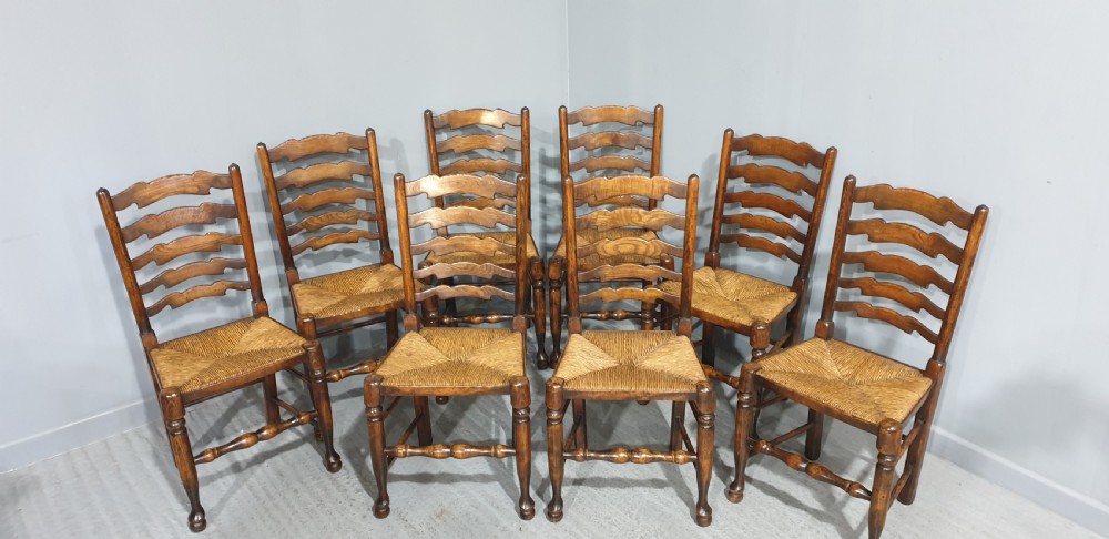 Superb Set Eight Oak and Ash Kitchen Dining Chairs View VIII