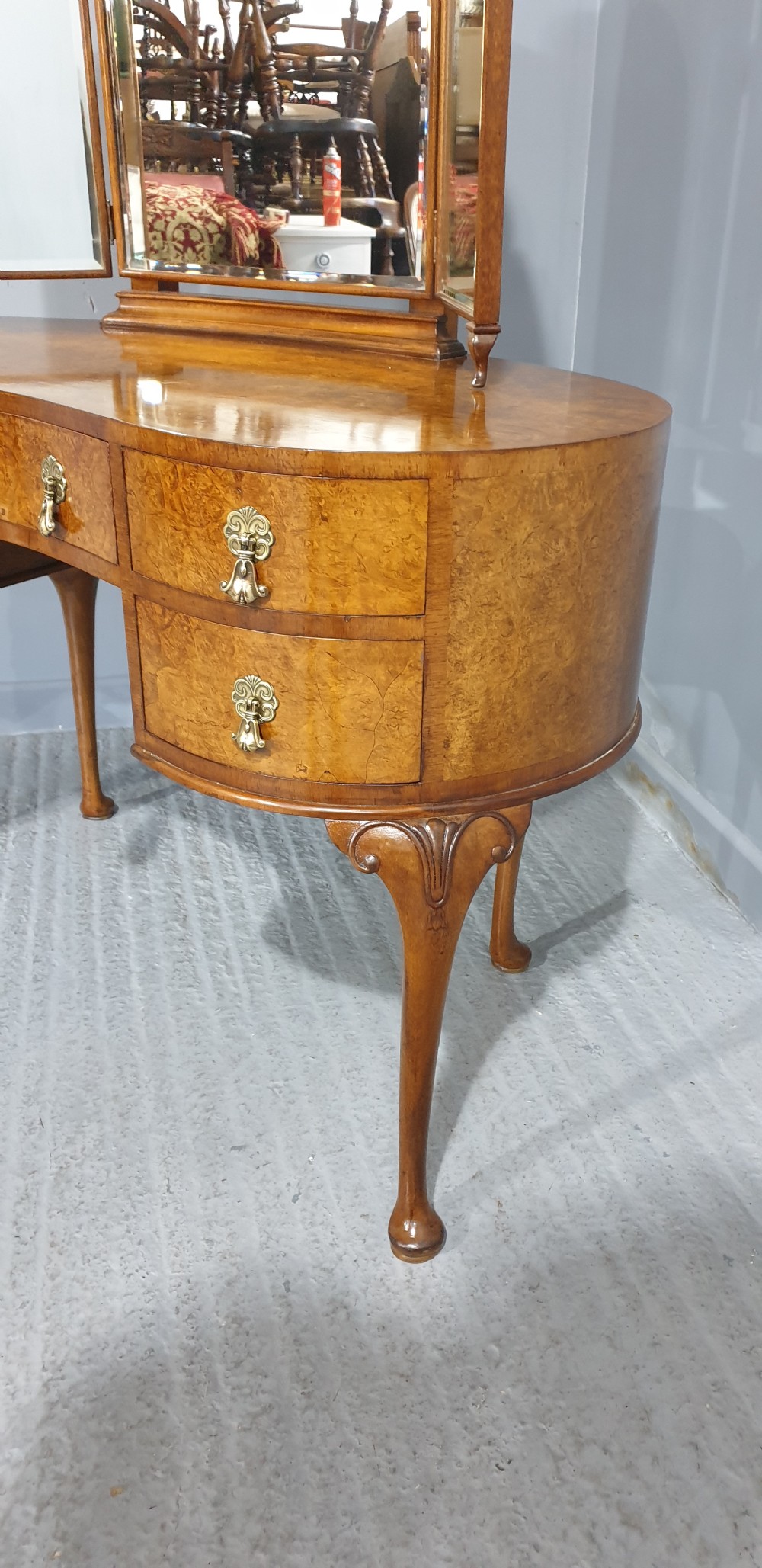 Super Burr Walnut Queen Anne Dressing Table View V