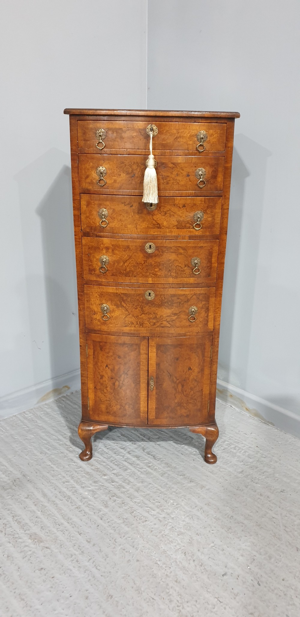 Superb Burr Walnut Bowed Chest of Drawers View II