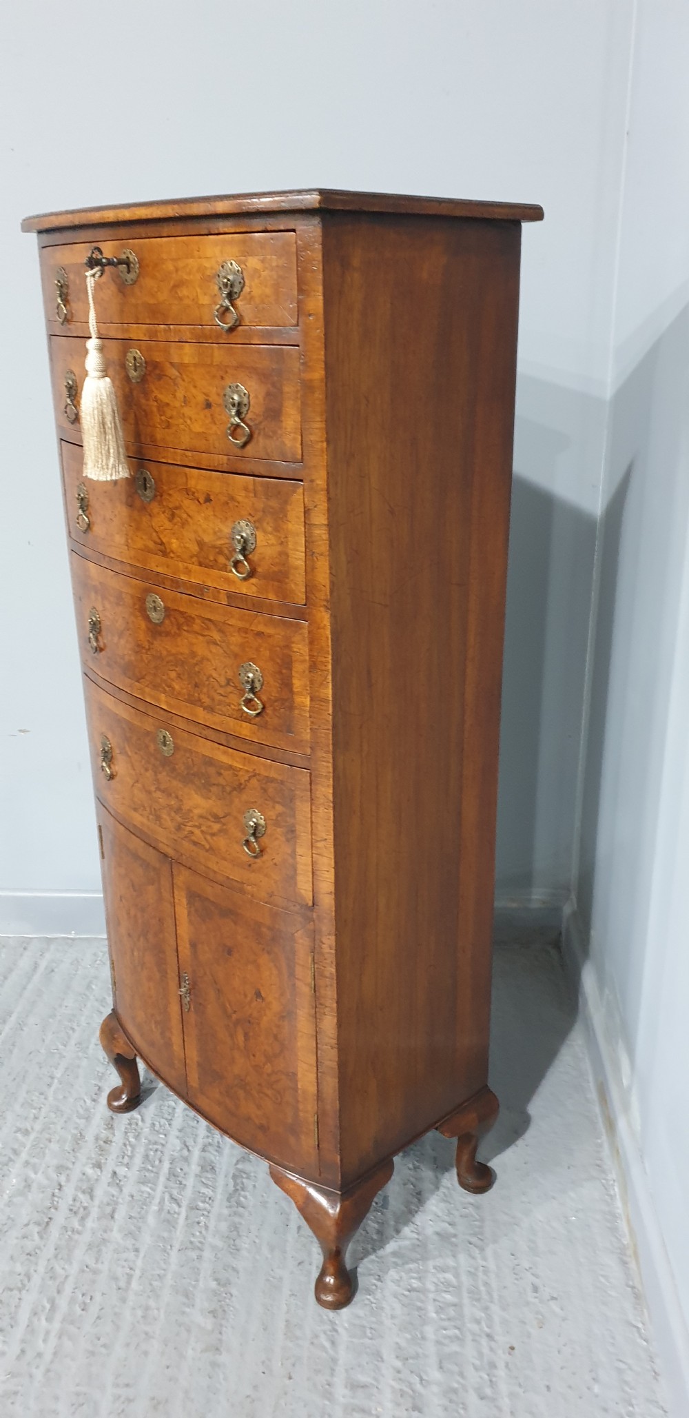 Superb Burr Walnut Bowed Chest of Drawers View III
