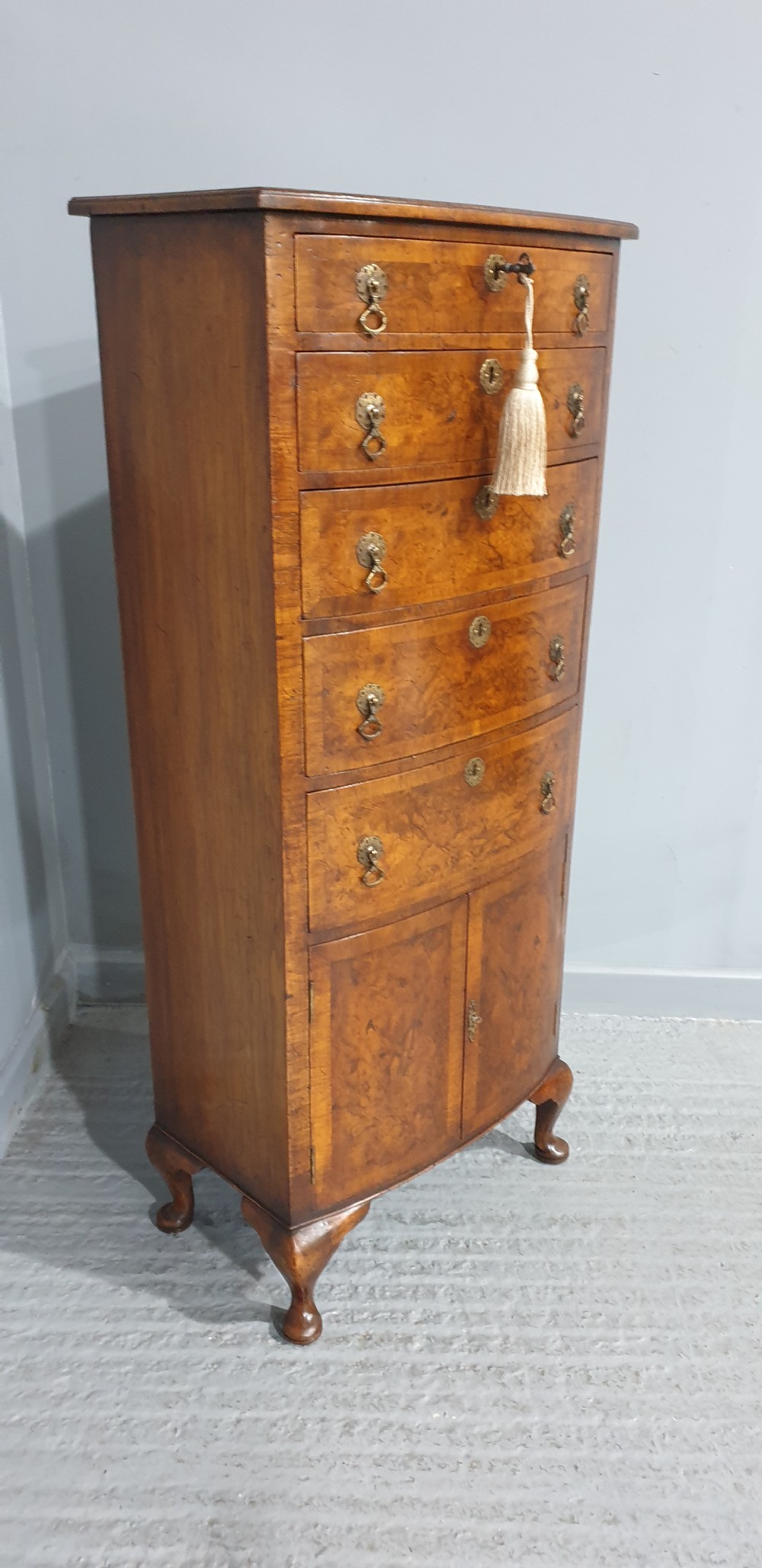Superb Burr Walnut Bowed Chest of Drawers View IV