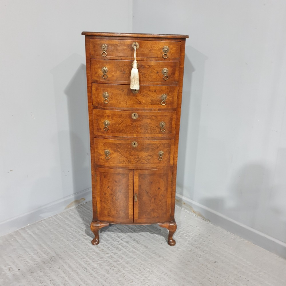 Superb Burr Walnut Bowed Chest of Drawers