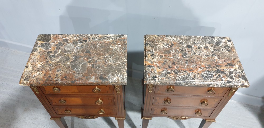 Pair French Bedside Lamp Chests of Drawers View IV
