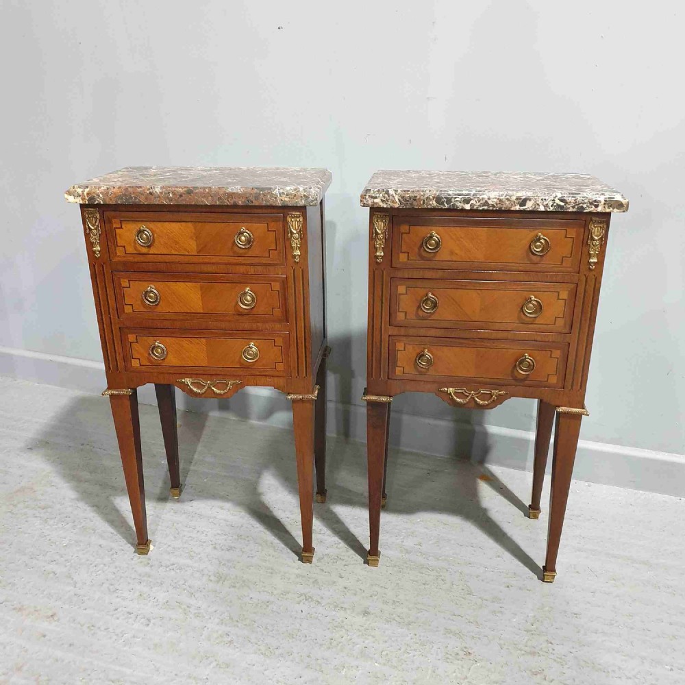Pair French Bedside Lamp Chests of Drawers