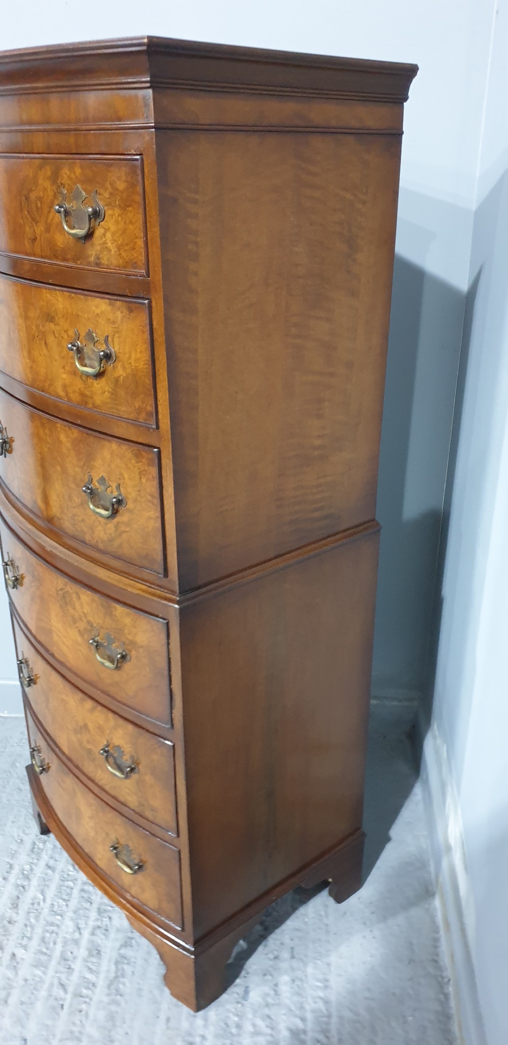 Burr Walnut Chest on Chest of Drawers View III
