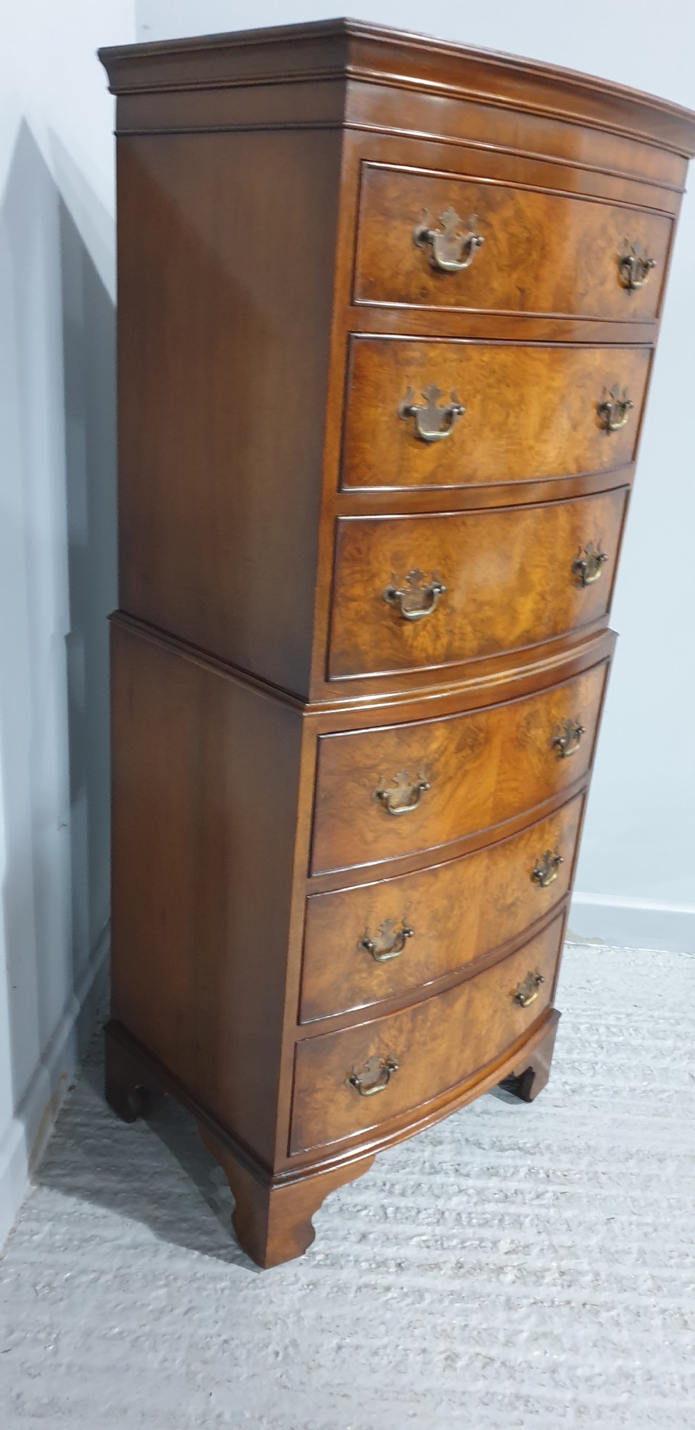 Burr Walnut Chest on Chest of Drawers View V
