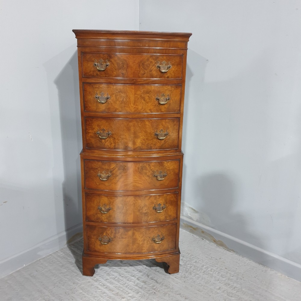 Burr Walnut Chest on Chest of Drawers
