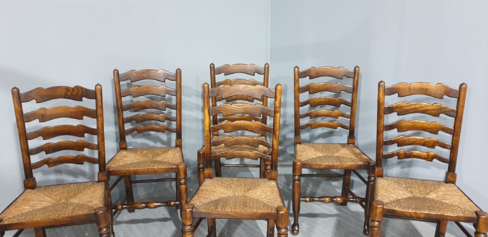 Set Six Ladder Back Dining Chairs View II