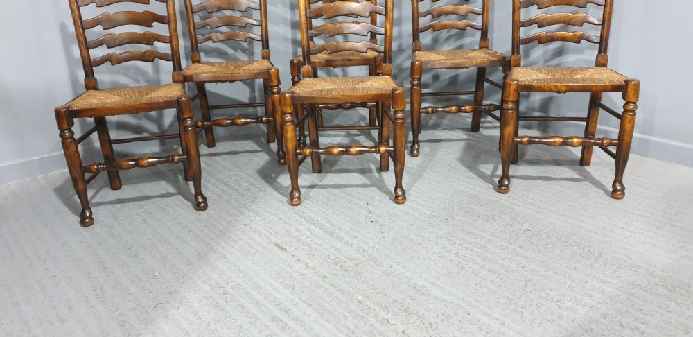 Set Six Ladder Back Dining Chairs View III