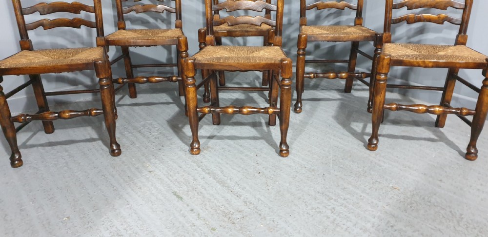 Set Six Ladder Back Dining Chairs View IV