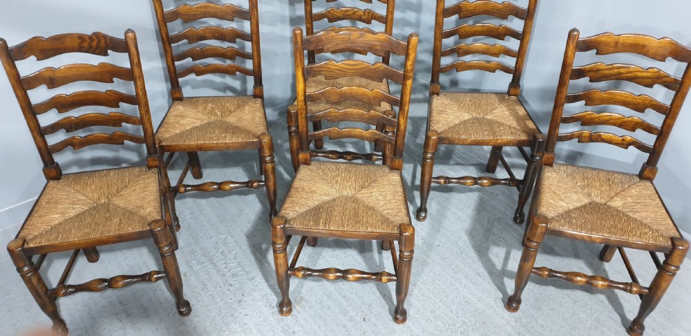 Set Six Ladder Back Dining Chairs View V