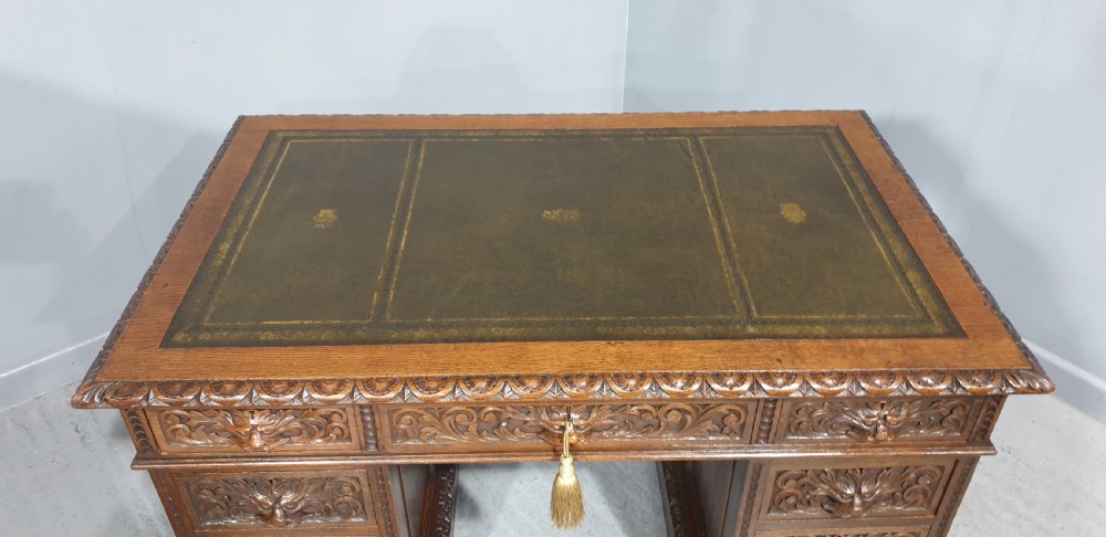 Superb Green Man Oak Desk View III