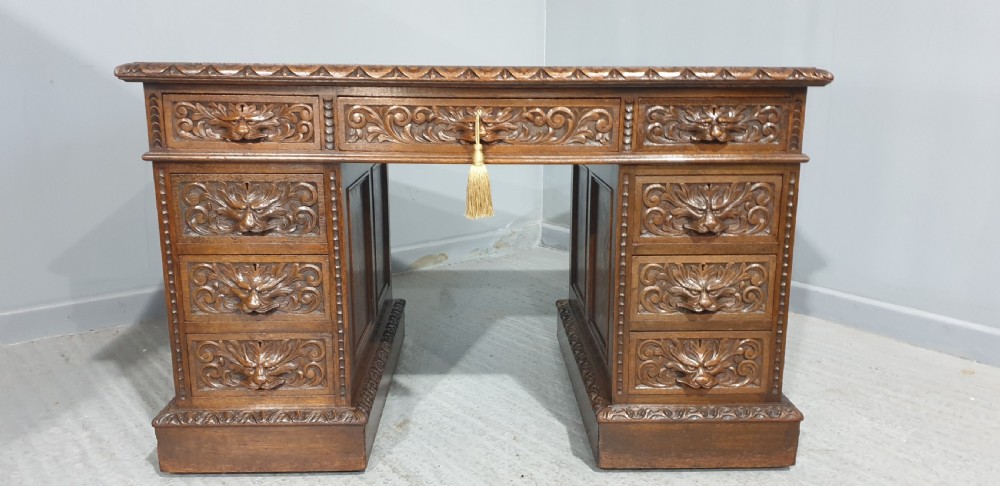 Superb Green Man Oak Desk View XI