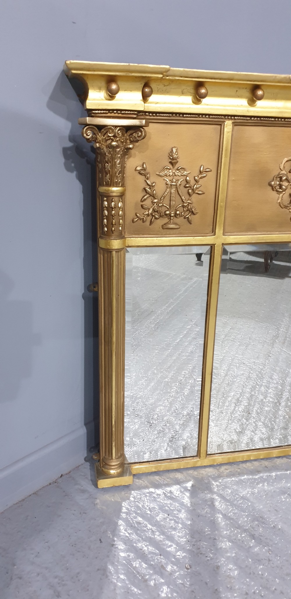 Regency Tryptic Gilt Overmantle Mirror View IV