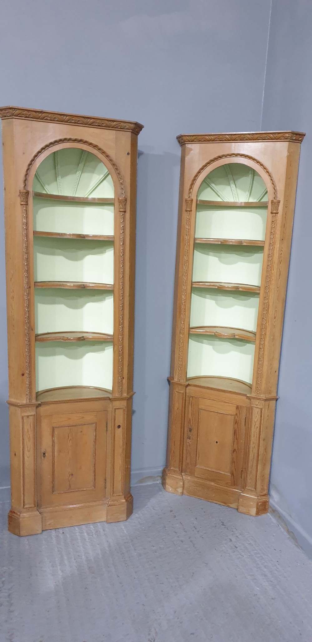 Very Good Pair Pine Corner Cupboard View VIII
