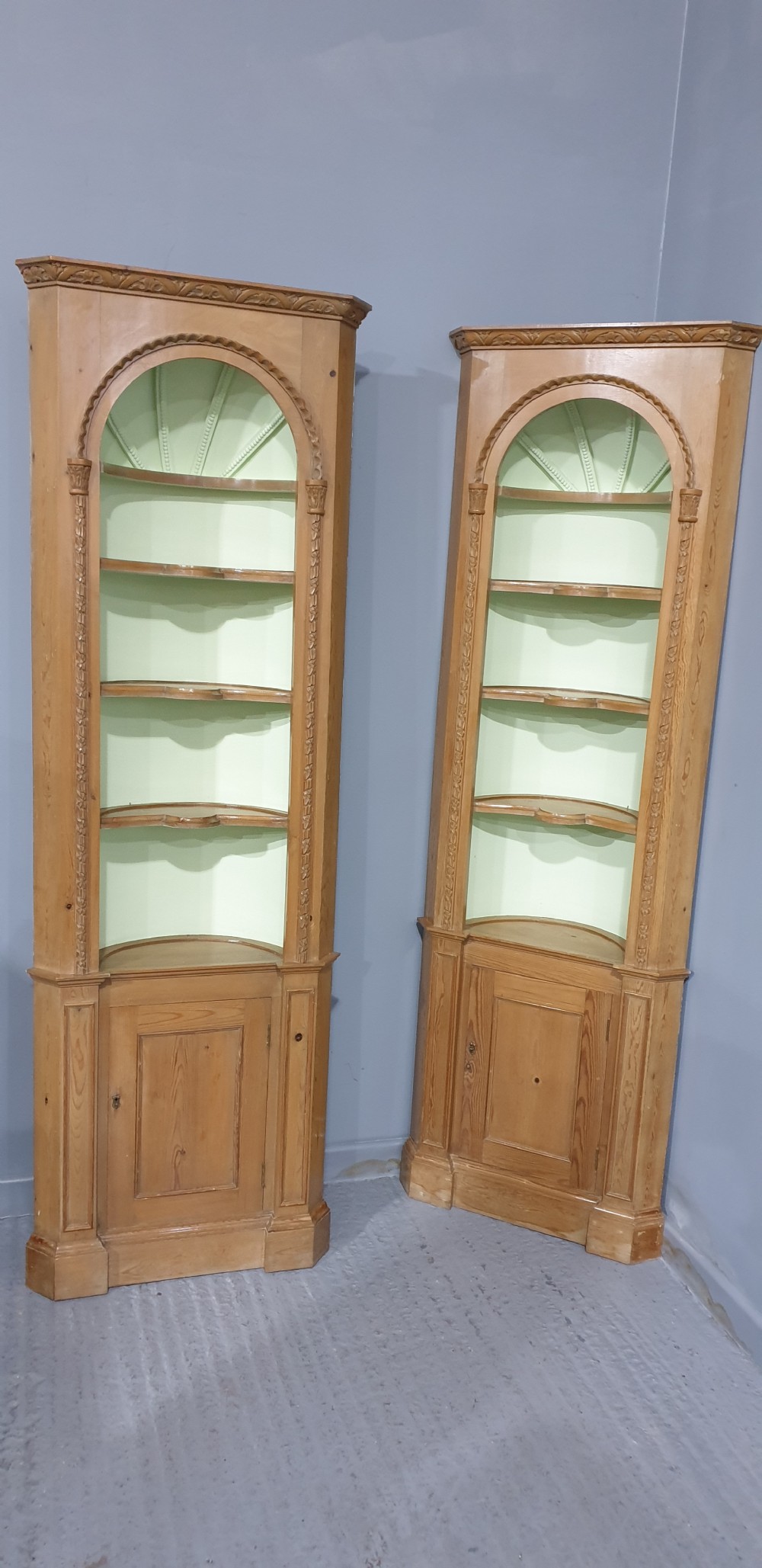 Very Good Pair Pine Corner Cupboard View IX